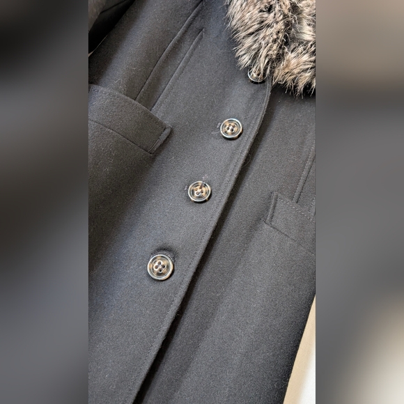 Moda International Black Pea Coat with Faux Fur Collar - Picture 4 of 8